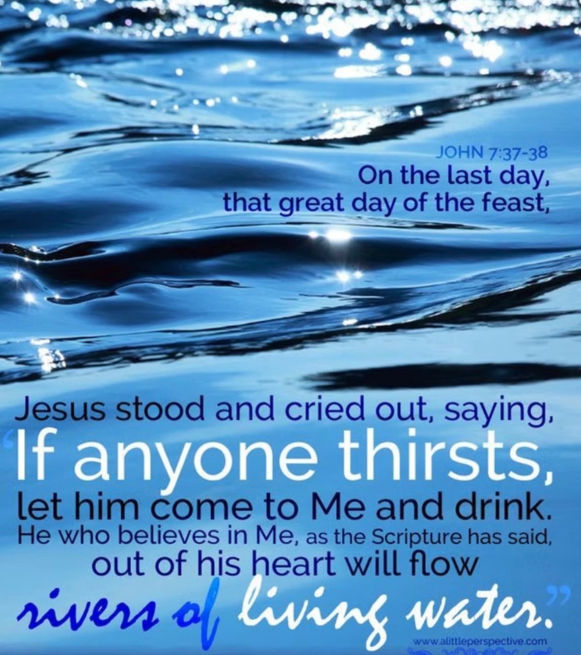 Flowing water with biblical verse overlay